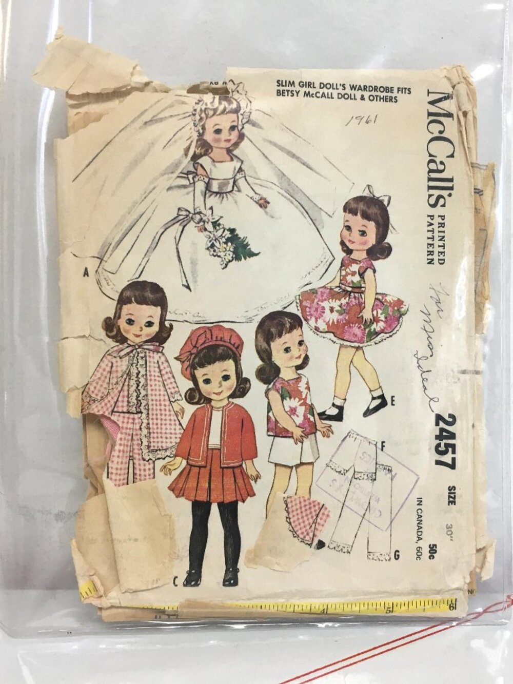 Vintage #2457 McCall's 30" Betsy McCall Clothing Sewing Pattern